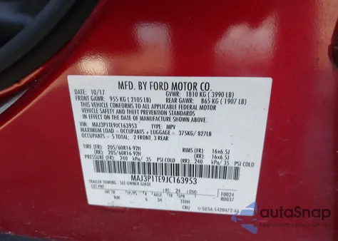 2018 Ford Ecosport Se из США, поврежденный, VIN MAJ3P1TE9JC163953